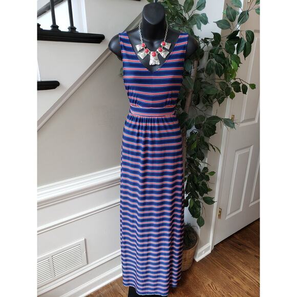 West Loop Long Maxi Dress Women's Size Medium Blue & Orange V-Neck Sleeveless - Picture 10 of 11